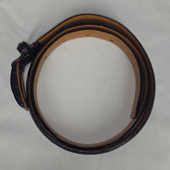 LAUREN RALPH LAUREN CROCO‑EMBOSSED LEATHER BELT – BLACK – SIZE MEDIUM main image 8